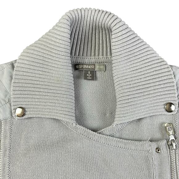 Spanner Sport Knit Jacket Women Size Small Ribbed Gray Asymmetrical Zip Sweater - Picture 9 of 13